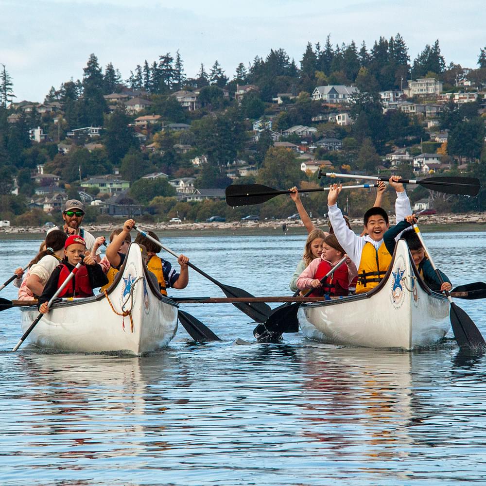 Middle School students in canoes