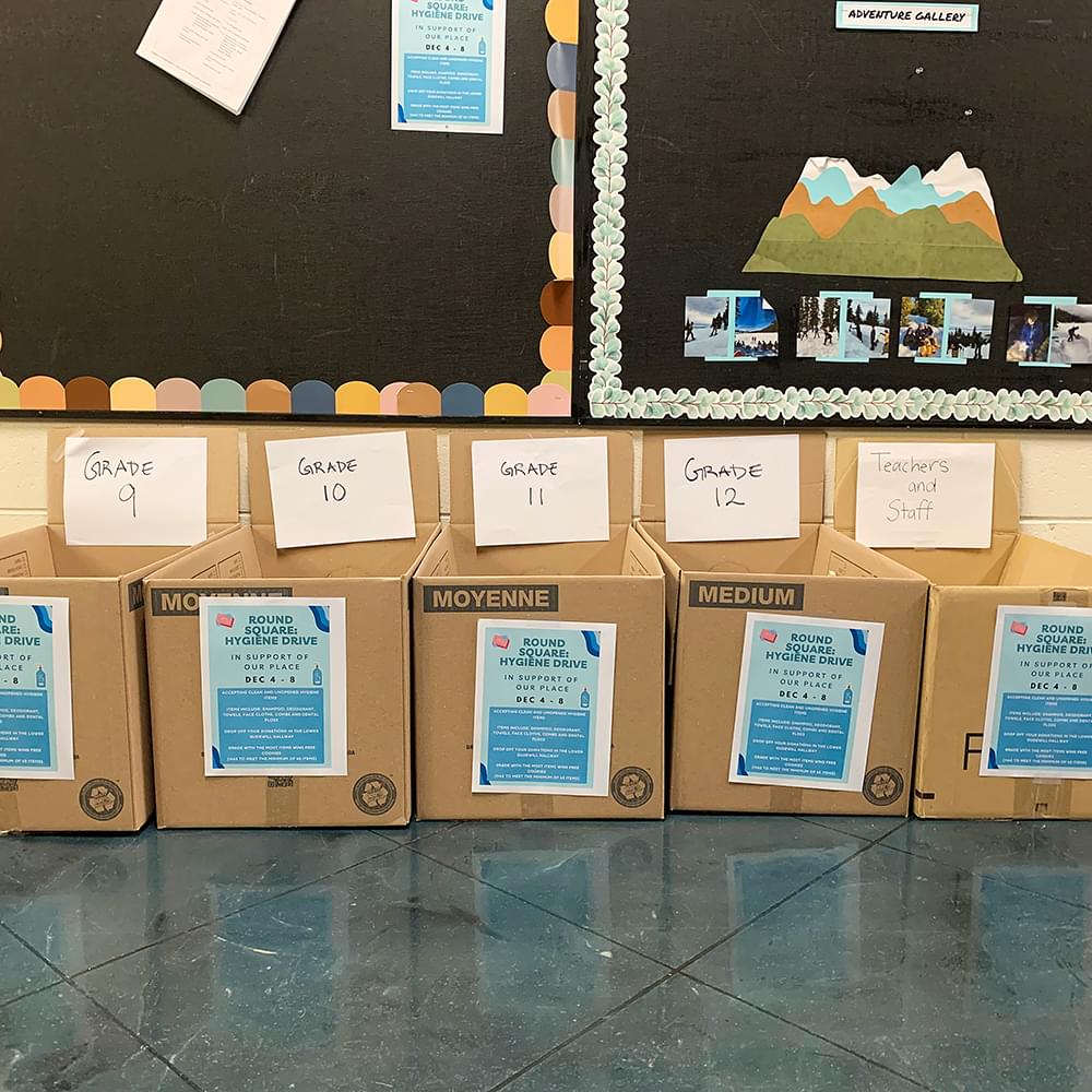 collection boxes for hygiene drive for Our Place