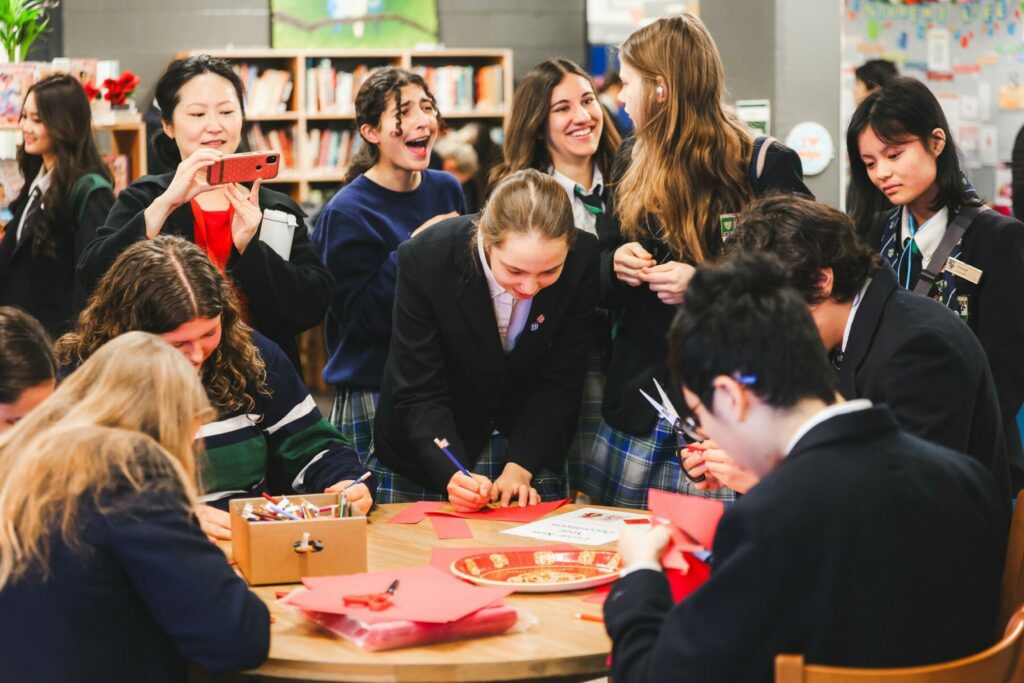 Students taking part in Chinese crafts.