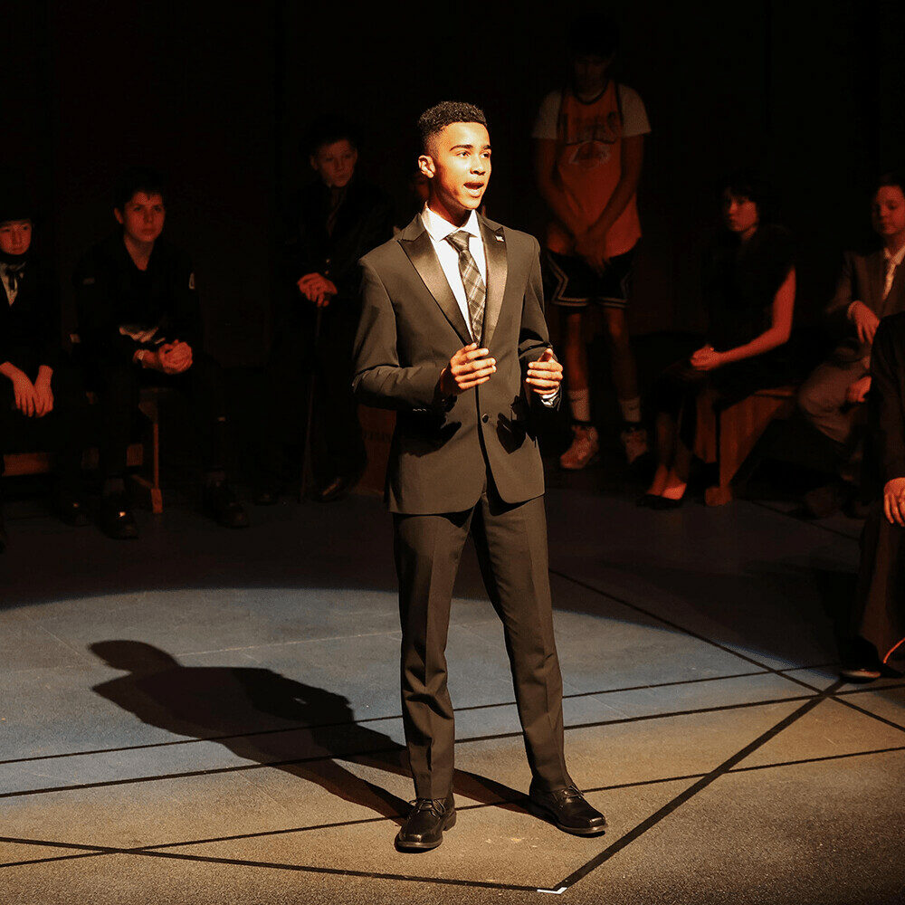students on stage