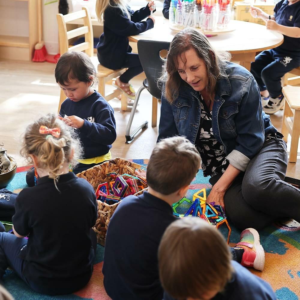 Junior Kindergarten students with teacher