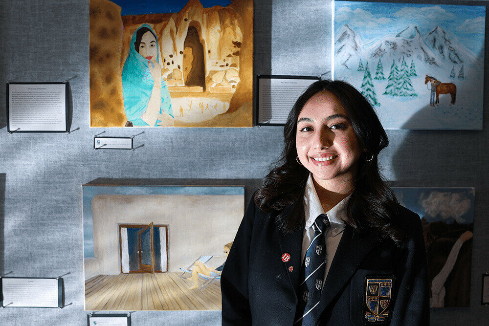 GNS student pictured with her artwork