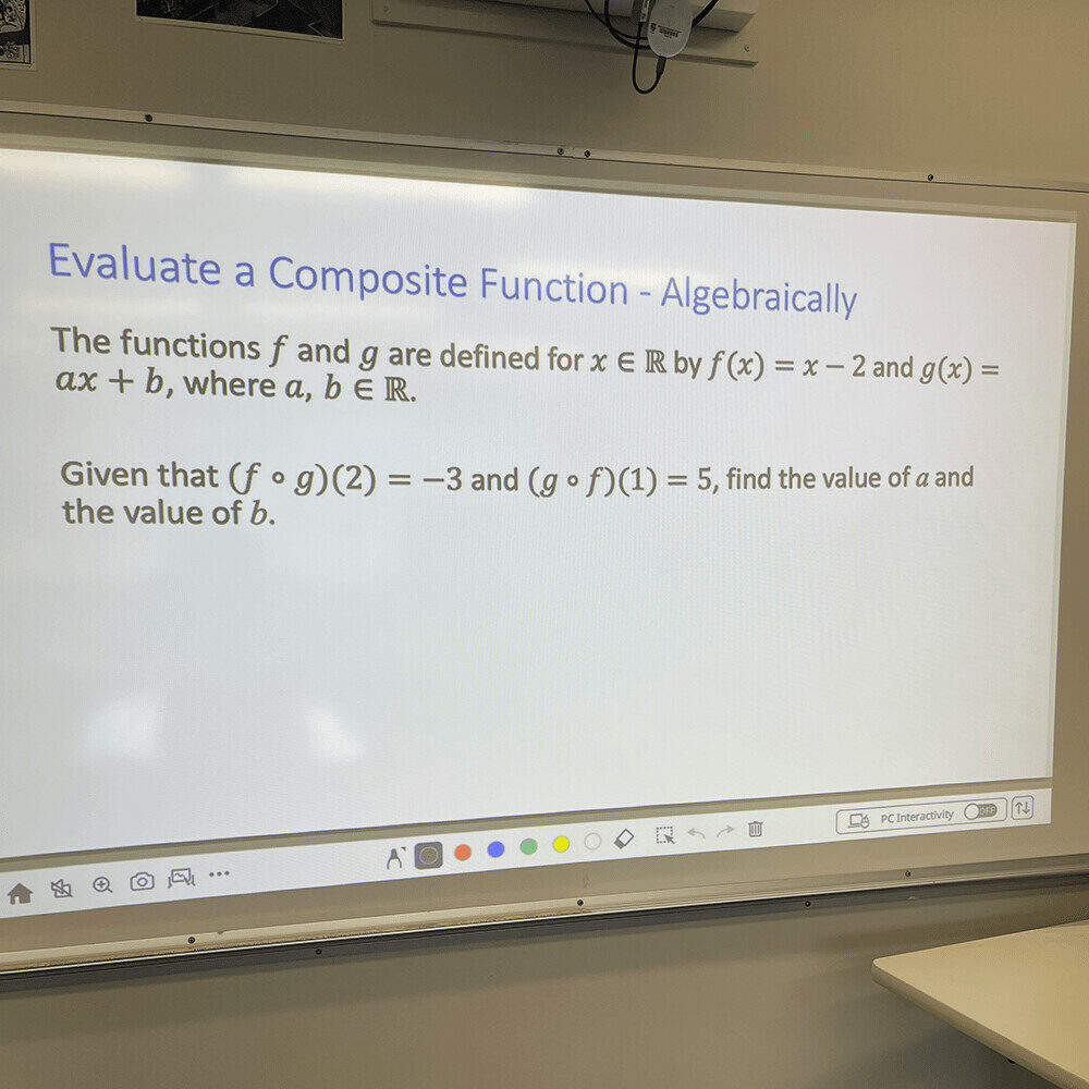 whiteboard showing "evaluate a composite function - algebraically"
