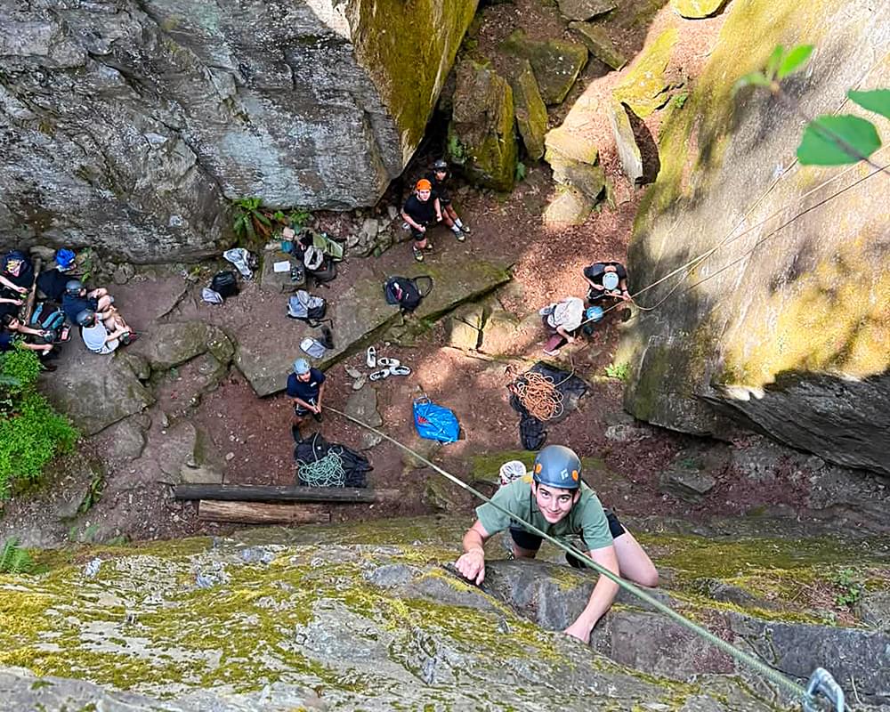 Student rock climbing